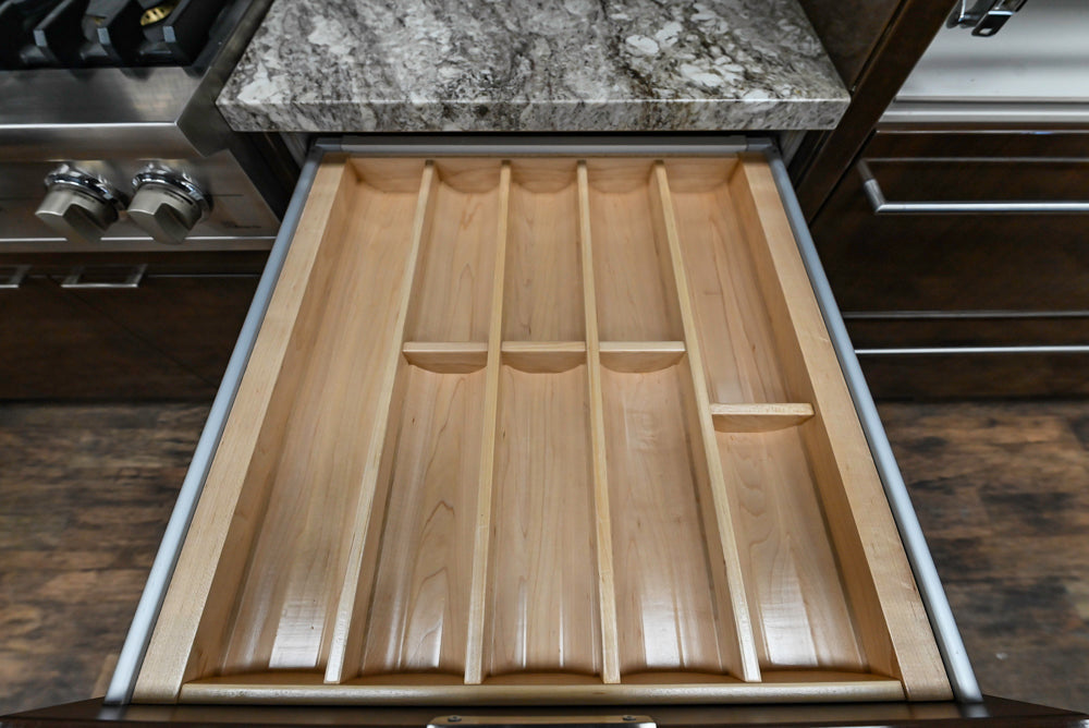 Downsview Glossy Brown Modern Kitchen with Island, Quartz Countertops and Wolf Appliances