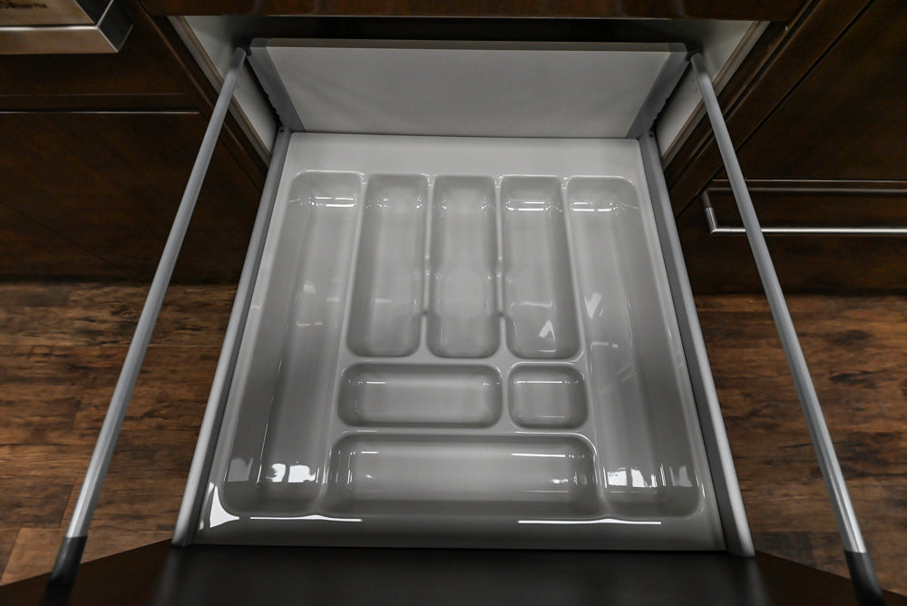 Downsview Glossy Brown Modern Kitchen with Island, Quartz Countertops and Wolf Appliances