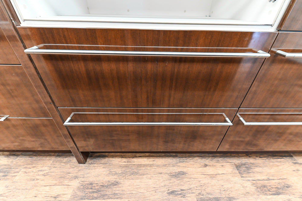 Downsview Glossy Brown Modern Kitchen with Island, Quartz Countertops and Wolf Appliances