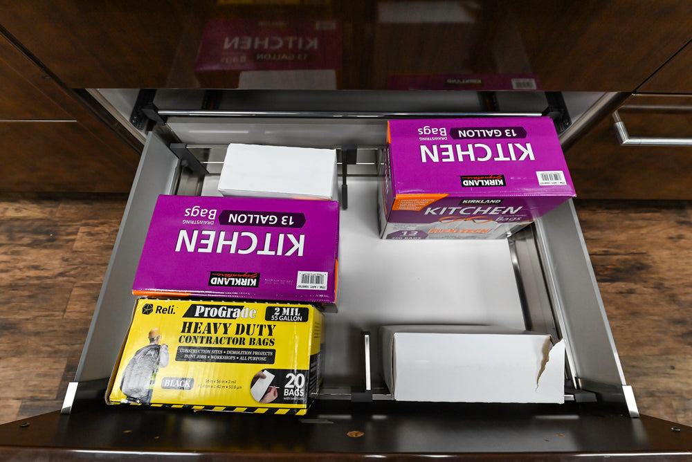 Downsview Glossy Brown Modern Kitchen with Island, Quartz Countertops and Wolf Appliances