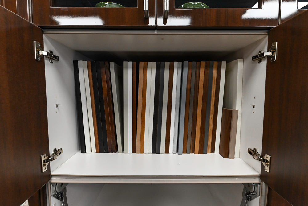 Downsview Glossy Brown Modern Kitchen with Island, Quartz Countertops and Wolf Appliances