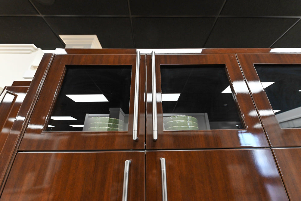 Downsview Glossy Brown Modern Kitchen with Island, Quartz Countertops and Wolf Appliances