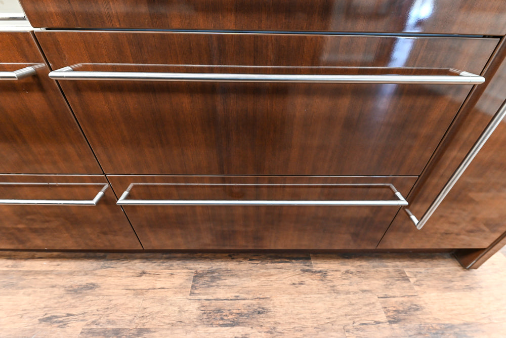 Downsview Glossy Brown Modern Kitchen with Island, Quartz Countertops and Wolf Appliances