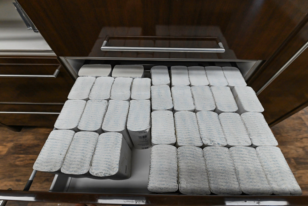 Downsview Glossy Brown Modern Kitchen with Island, Quartz Countertops and Wolf Appliances