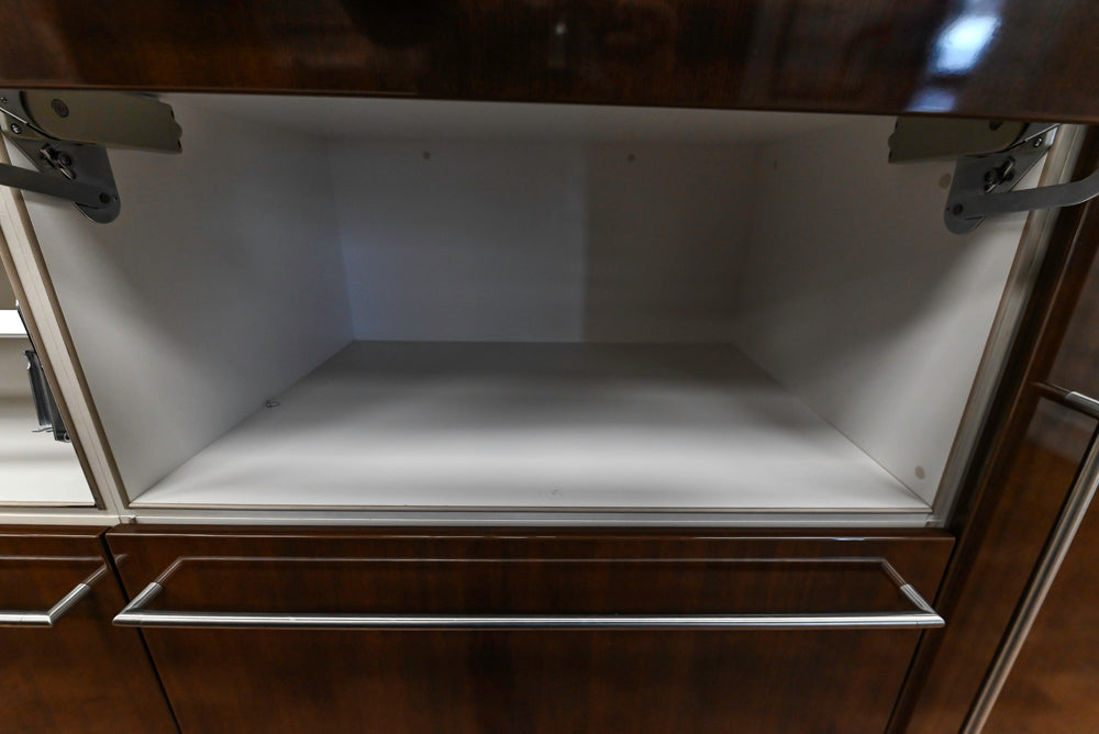 Downsview Glossy Brown Modern Kitchen with Island, Quartz Countertops and Wolf Appliances