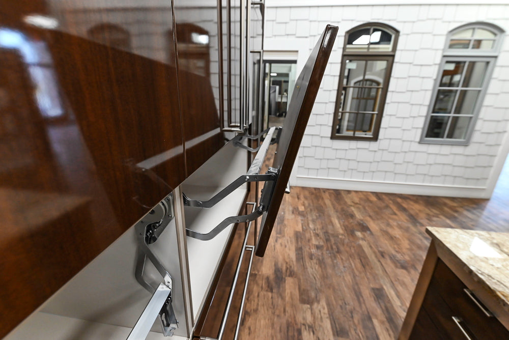 Downsview Glossy Brown Modern Kitchen with Island, Quartz Countertops and Wolf Appliances