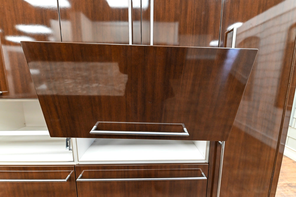 Downsview Glossy Brown Modern Kitchen with Island, Quartz Countertops and Wolf Appliances