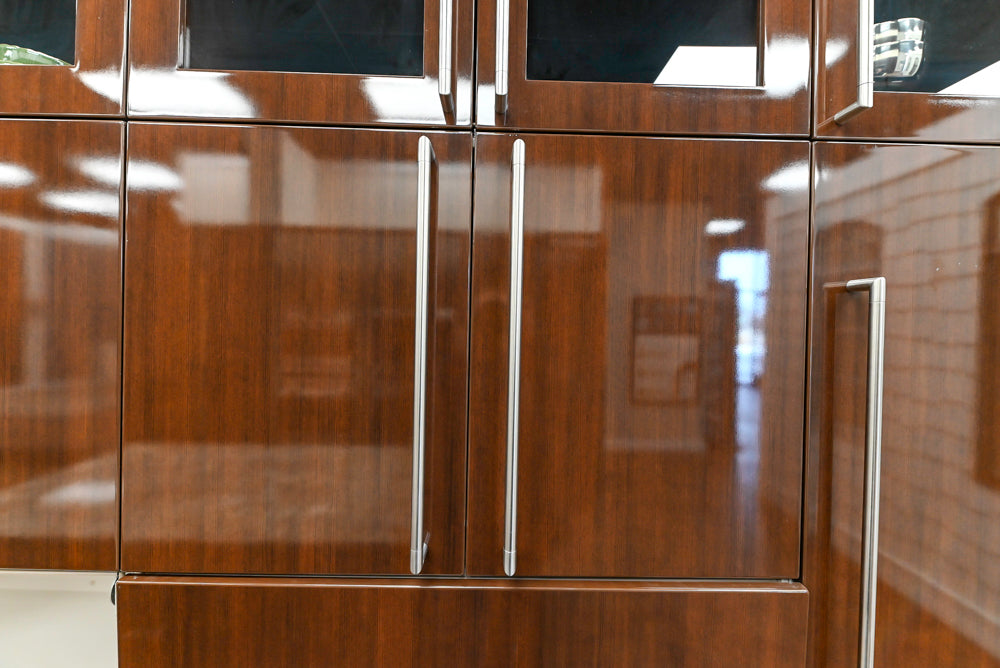 Downsview Glossy Brown Modern Kitchen with Island, Quartz Countertops and Wolf Appliances