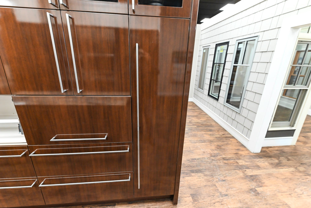 Downsview Glossy Brown Modern Kitchen with Island, Quartz Countertops and Wolf Appliances
