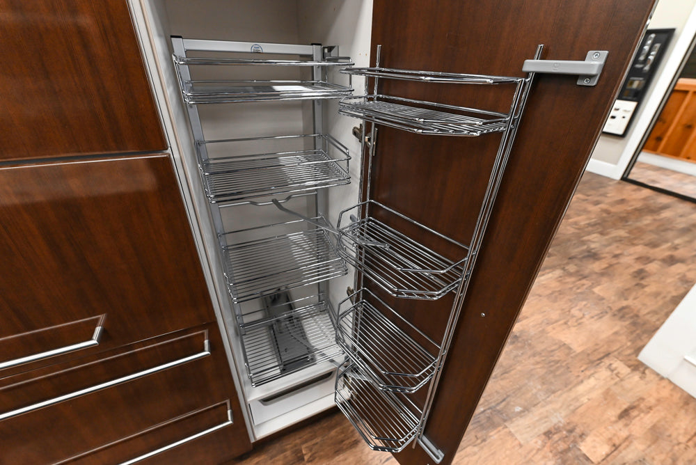 Downsview Glossy Brown Modern Kitchen with Island, Quartz Countertops and Wolf Appliances