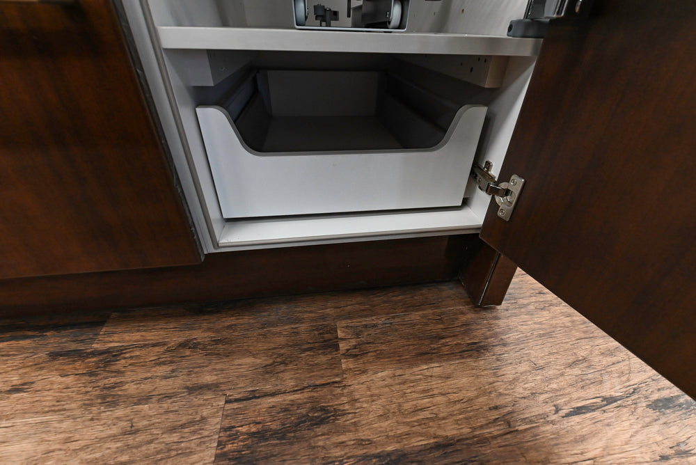 Downsview Glossy Brown Modern Kitchen with Island, Quartz Countertops and Wolf Appliances