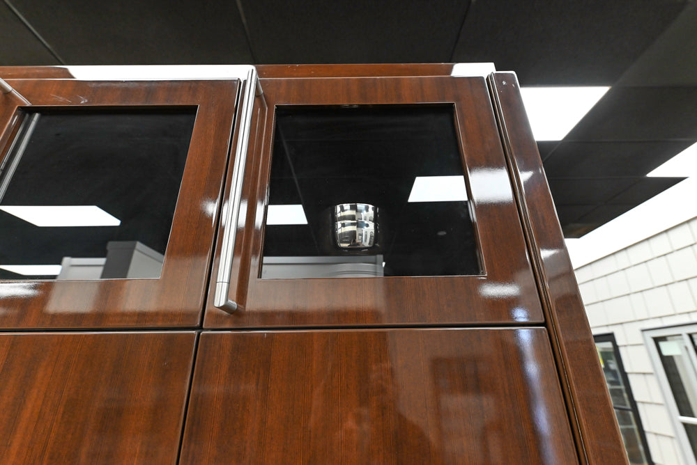 Downsview Glossy Brown Modern Kitchen with Island, Quartz Countertops and Wolf Appliances