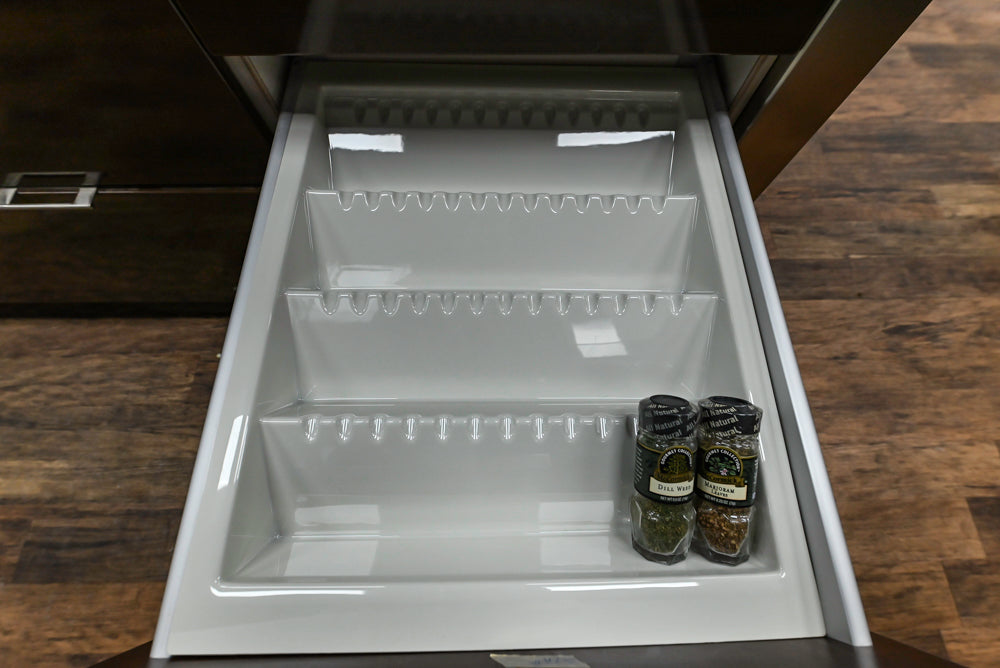 Downsview Glossy Brown Modern Kitchen with Island, Quartz Countertops and Wolf Appliances