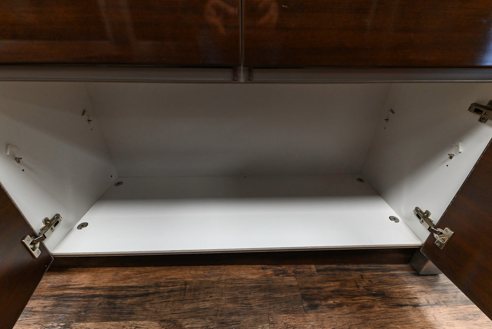 Downsview Glossy Brown Modern Kitchen with Island, Quartz Countertops and Wolf Appliances