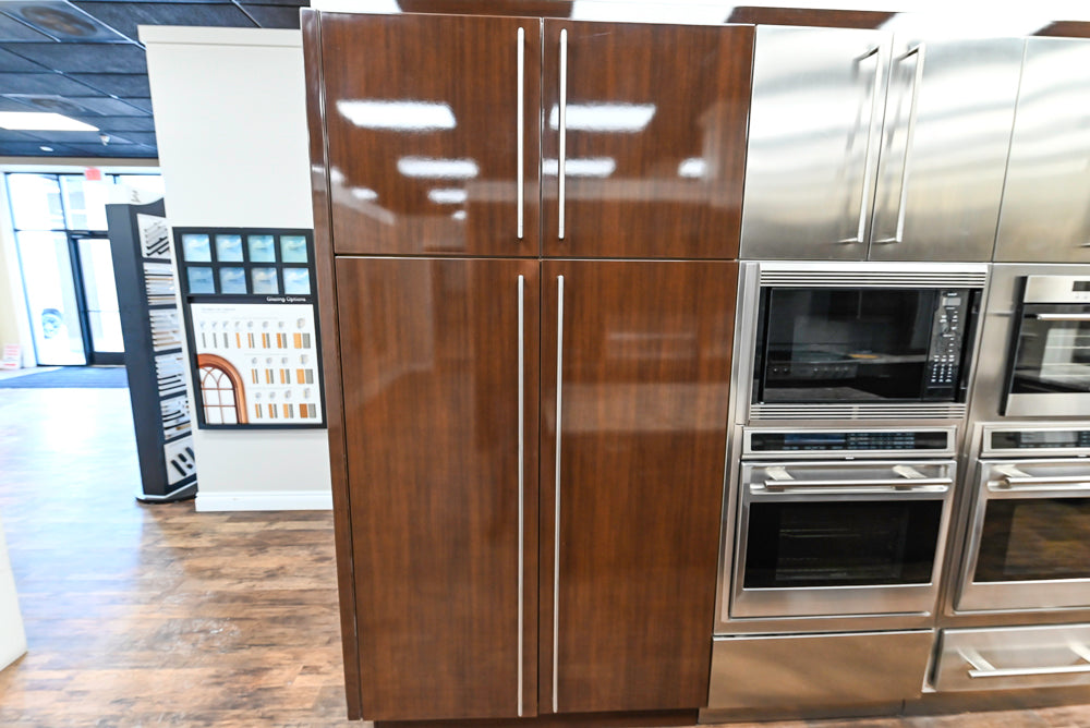 Downsview Glossy Brown Modern Kitchen with Island, Quartz Countertops and Wolf Appliances
