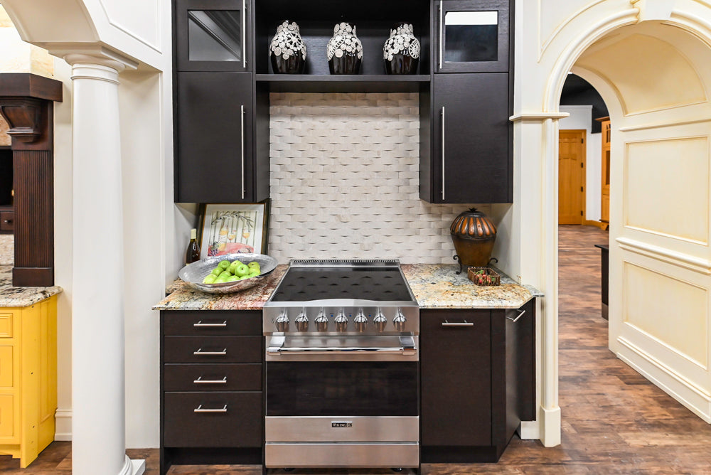 Downsview Modern Dark Brown Cooking Corner with Granite Countertops and Viking Range