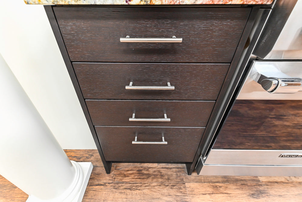 Downsview Modern Dark Brown Cooking Corner with Granite Countertops and Viking Range