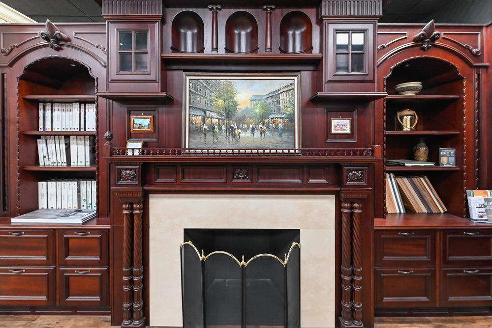 Downsview Traditional Classic Brown Library Display with Fireplace