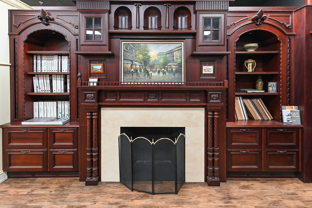 Downsview Traditional Classic Brown Library Display with Fireplace