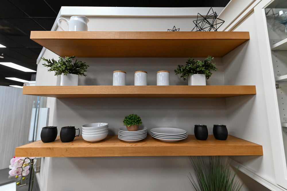 Showplace Traditional Navy & White Corner Pantry with Butcher Block Counters