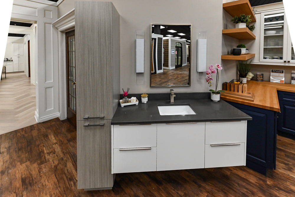 Siteline White Modern 57" Floating Vanity with Quartz Top, Sink and Faucet