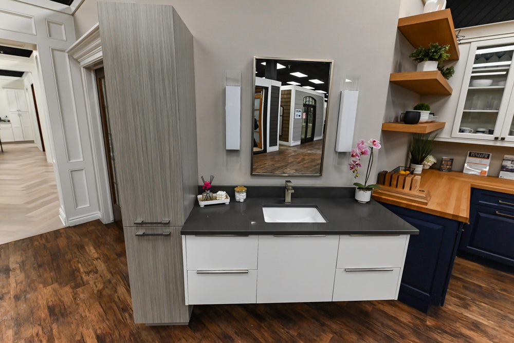 Siteline White Modern 57" Floating Vanity with Quartz Top, Sink and Faucet