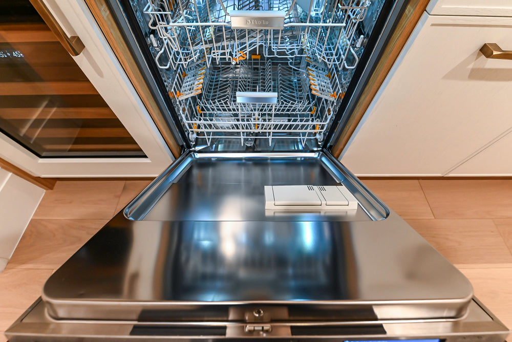 Smallbone Transitional White Oak Kitchen with Marble Countertops & Miele Appliances