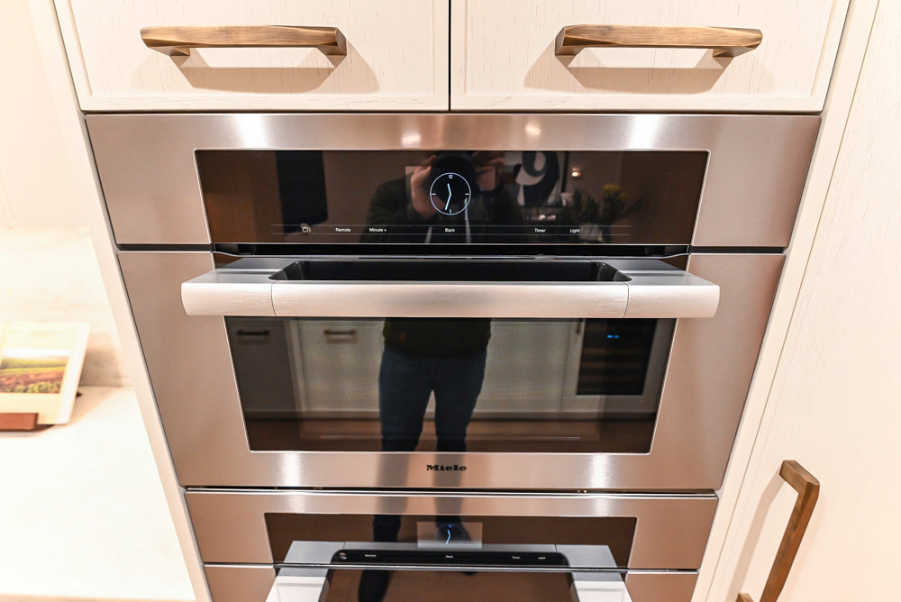 Smallbone Transitional White Oak Kitchen with Marble Countertops & Miele Appliances