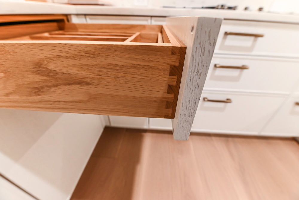 Smallbone Transitional White Oak Kitchen with Marble Countertops & Miele Appliances