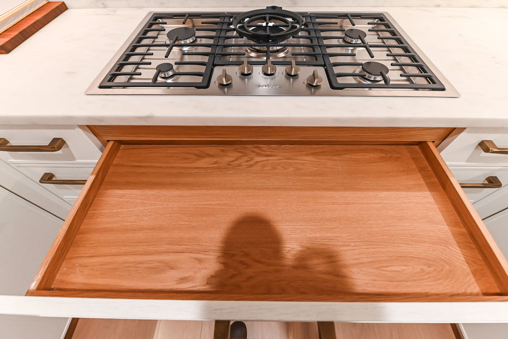 Smallbone Transitional White Oak Kitchen with Marble Countertops & Miele Appliances