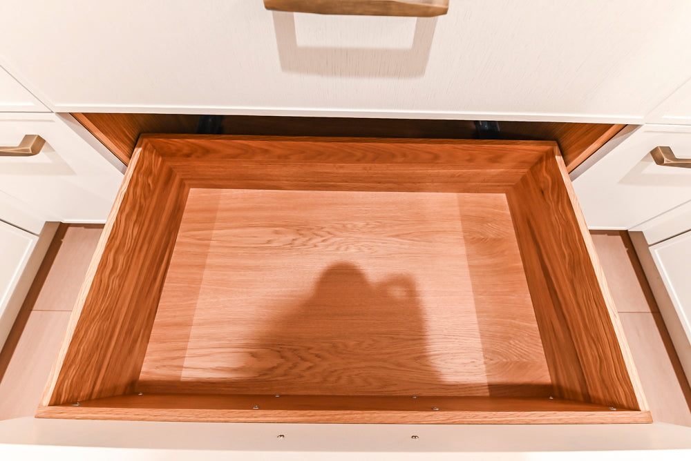 Smallbone Transitional White Oak Kitchen with Marble Countertops & Miele Appliances