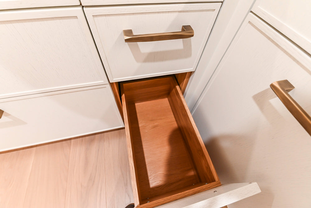 Smallbone Transitional White Oak Kitchen with Marble Countertops & Miele Appliances