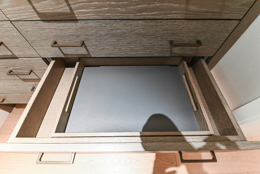 Smallbone Transitional Dark Brown Wood Veneer Side Pantry with Open Shelving