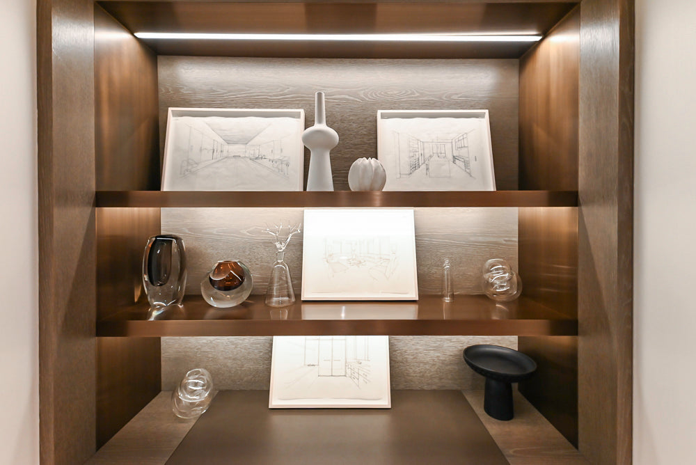 Smallbone Transitional Dark Brown Wood Veneer Side Pantry with Open Shelving