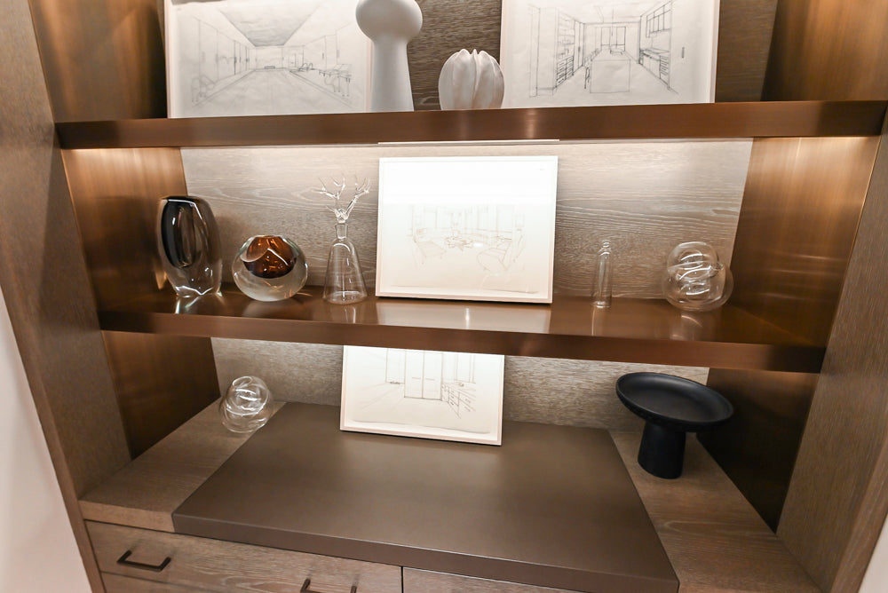 Smallbone Transitional Dark Brown Wood Veneer Side Pantry with Open Shelving