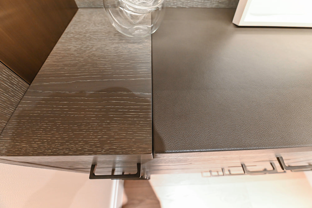 Smallbone Transitional Dark Brown Wood Veneer Side Pantry with Open Shelving