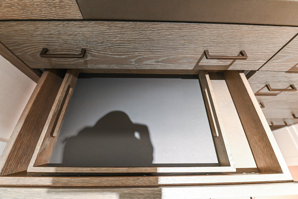 Smallbone Transitional Dark Brown Wood Veneer Side Pantry with Open Shelving