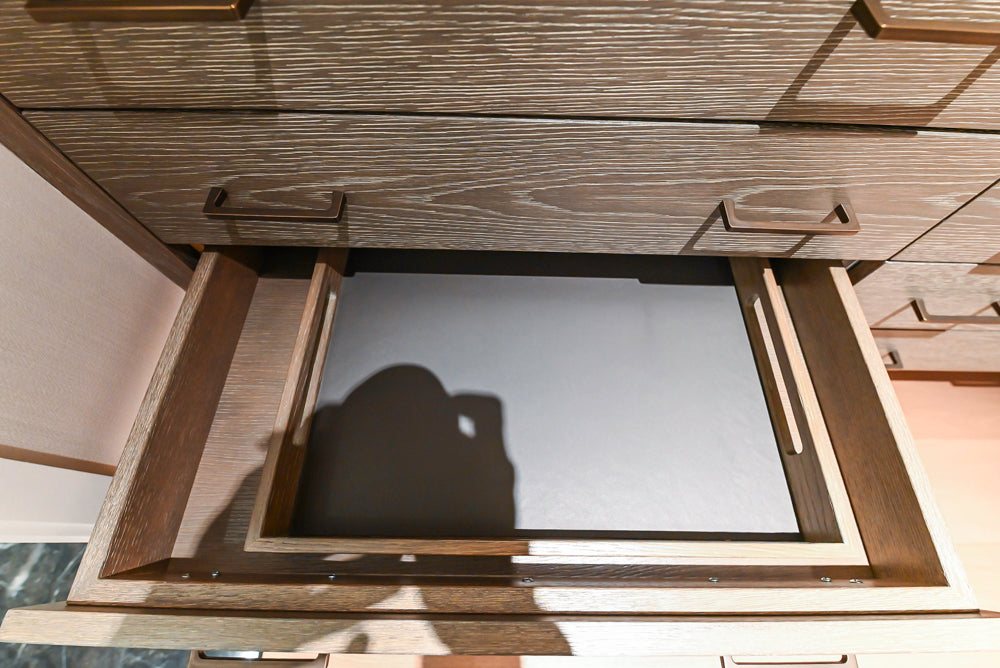 Smallbone Transitional Dark Brown Wood Veneer Side Pantry with Open Shelving