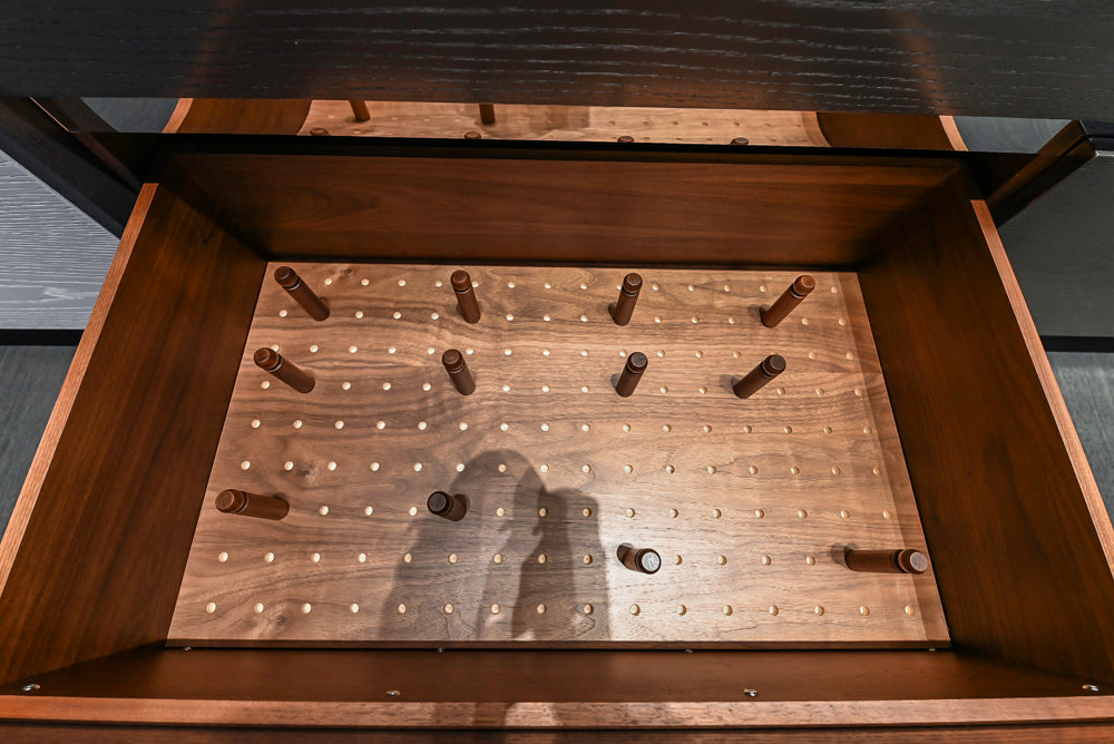 Modern White and Brown Wood Veneer Kitchen with Waterfall Island, Marble Countertops & Miele Appliances