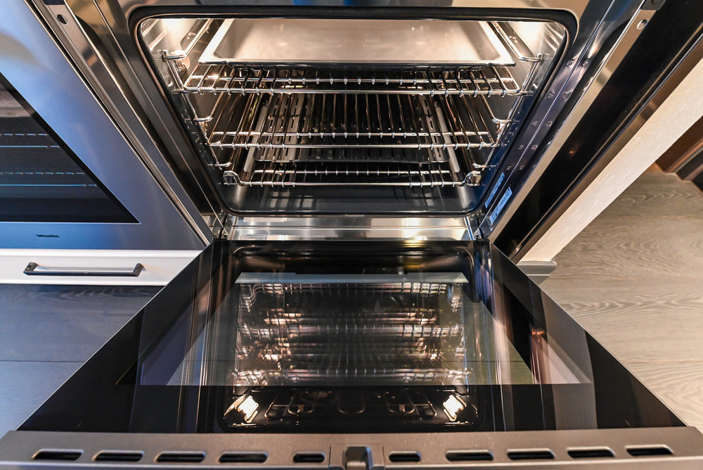 Transitional White Kitchen with Marble Countertops & Miele Appliances