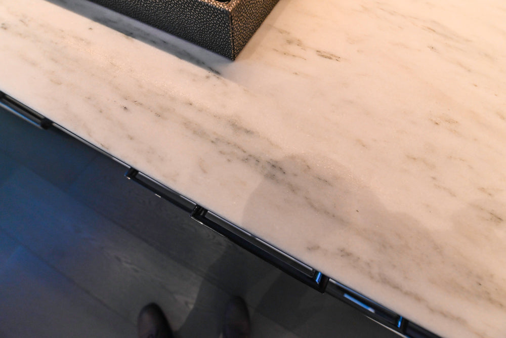 Transitional White Kitchen with Marble Countertops & Miele Appliances
