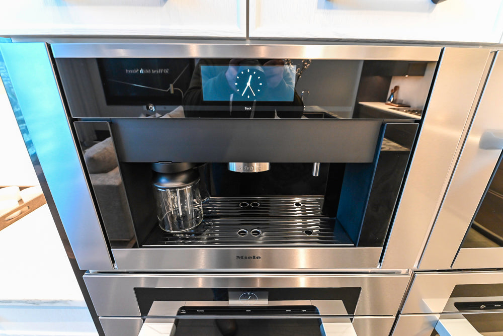 Transitional White Kitchen with Marble Countertops & Miele Appliances