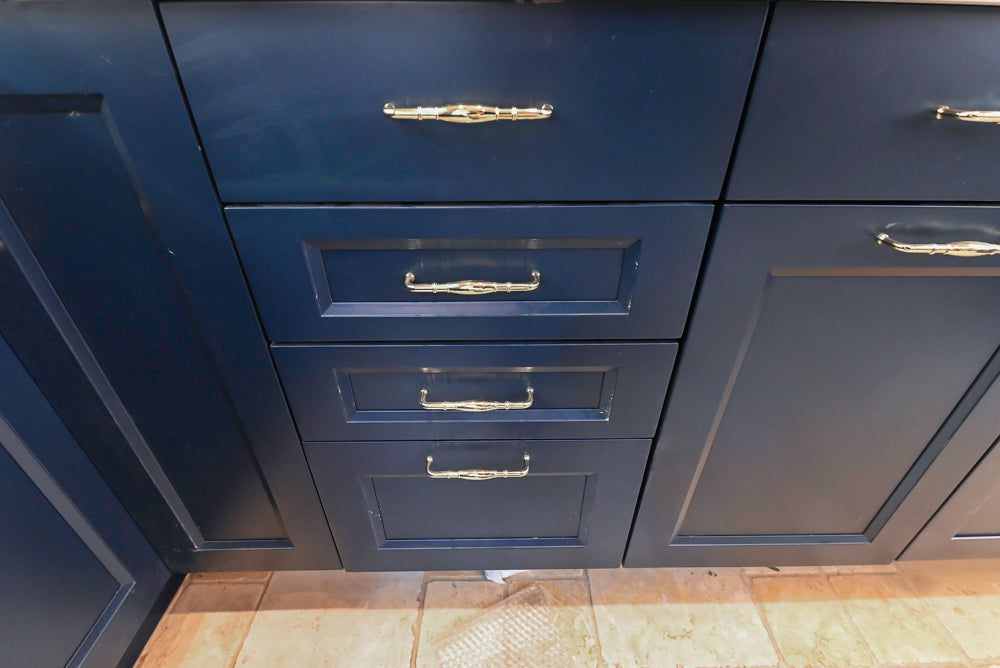 Wood-Mode "PLUS" Traditional Navy & White Kitchen with White Cambria Countertops