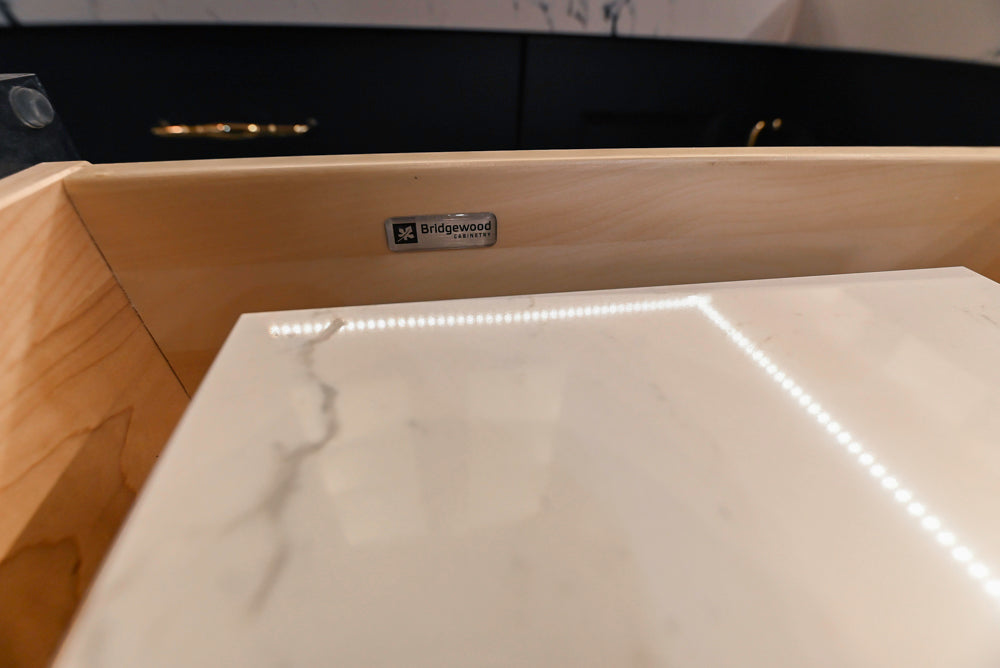 Wood-Mode "PLUS" Traditional Navy & White Kitchen with White Cambria Countertops