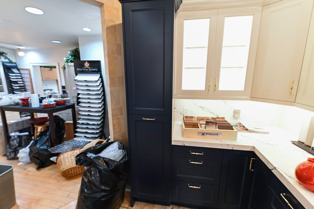 Wood-Mode "PLUS" Traditional Navy & White Kitchen with White Cambria Countertops