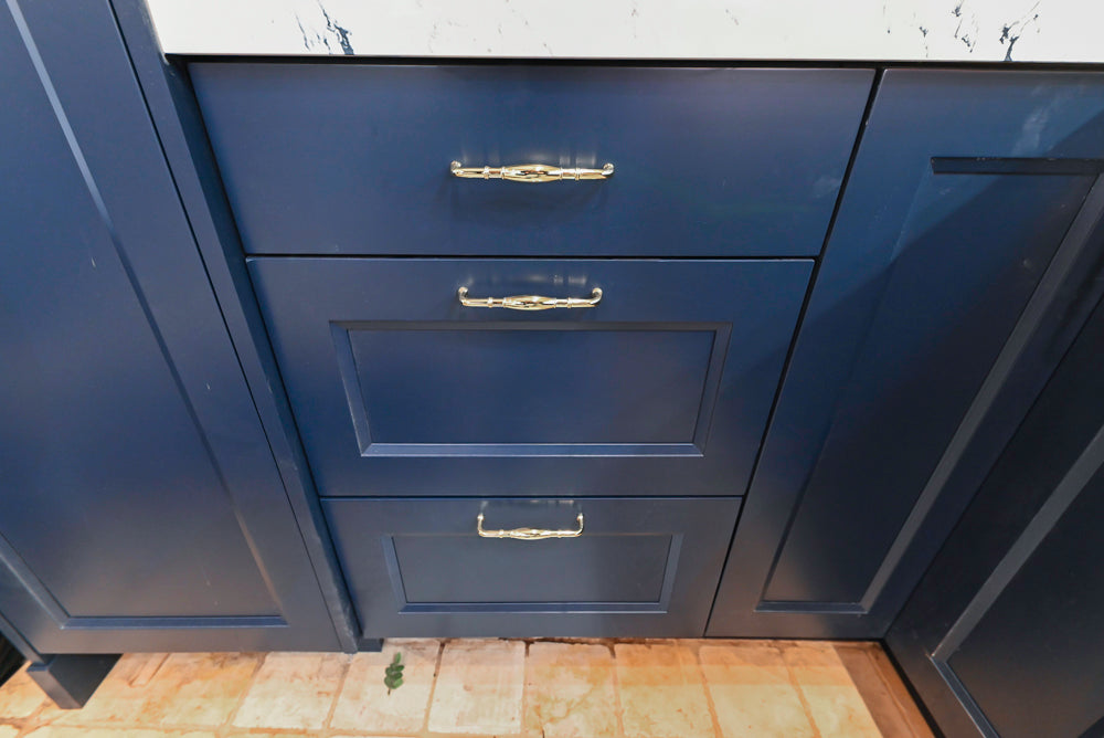 Wood-Mode "PLUS" Traditional Navy & White Kitchen with White Cambria Countertops