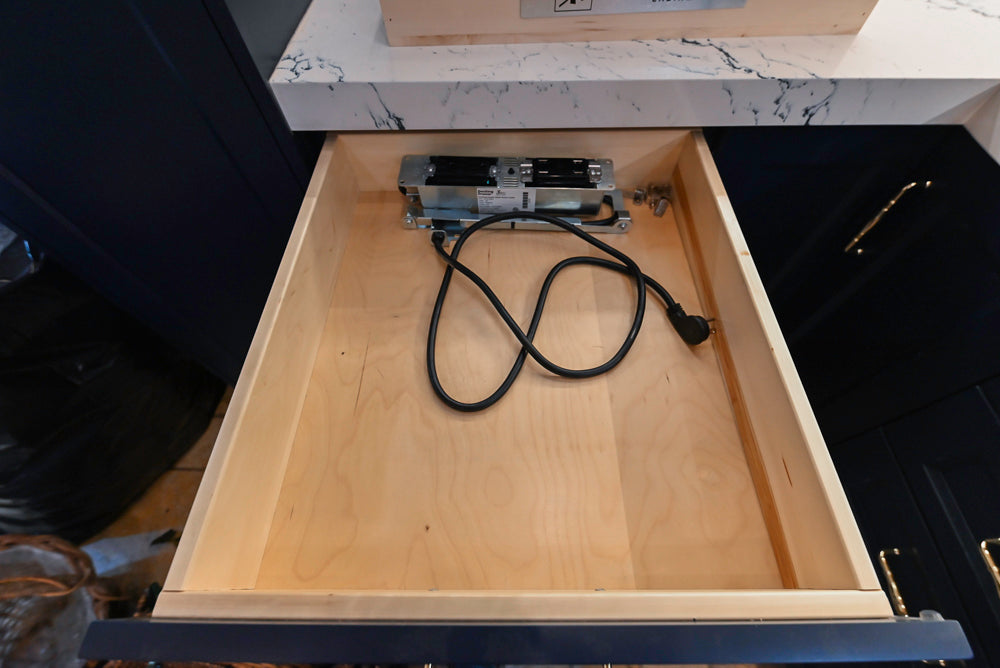 Wood-Mode "PLUS" Traditional Navy & White Kitchen with White Cambria Countertops