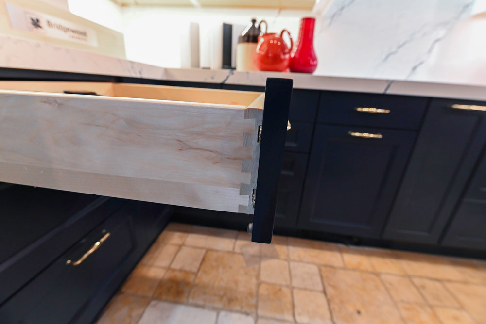Wood-Mode "PLUS" Traditional Navy & White Kitchen with White Cambria Countertops