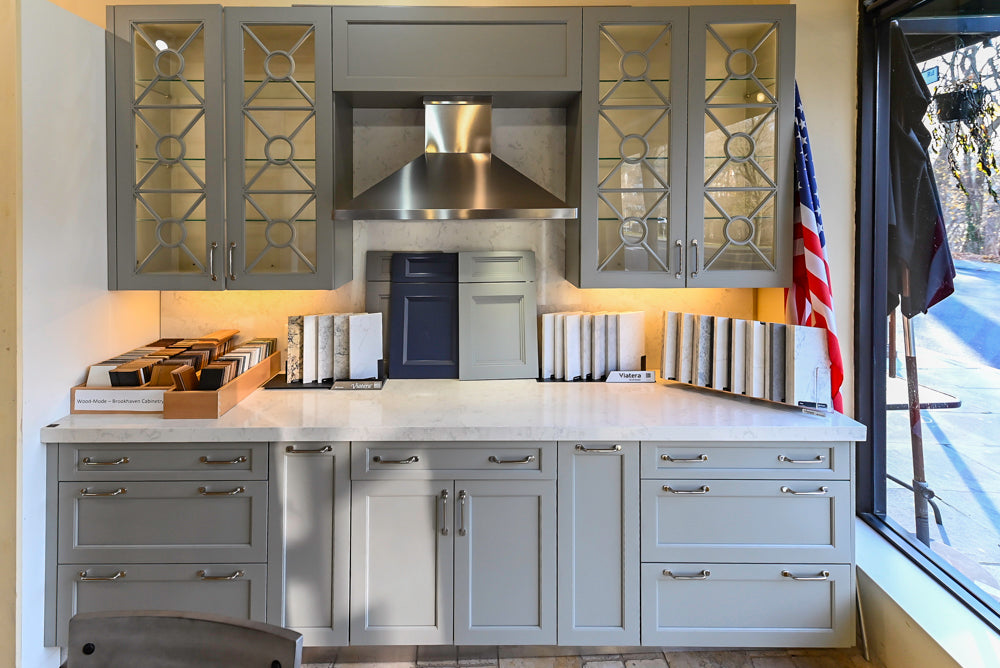 Wood-Mode & Brookhaven Transitional Grey Dry Bar with Cambria Countertops