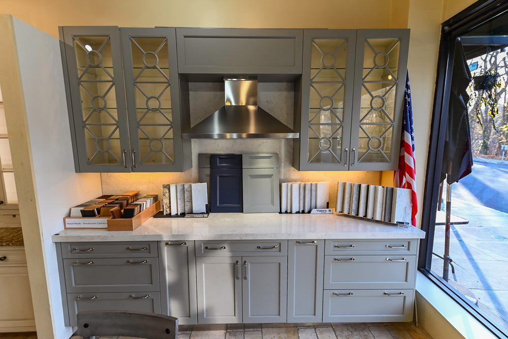 Wood-Mode & Brookhaven Transitional Grey Dry Bar with Cambria Countertops